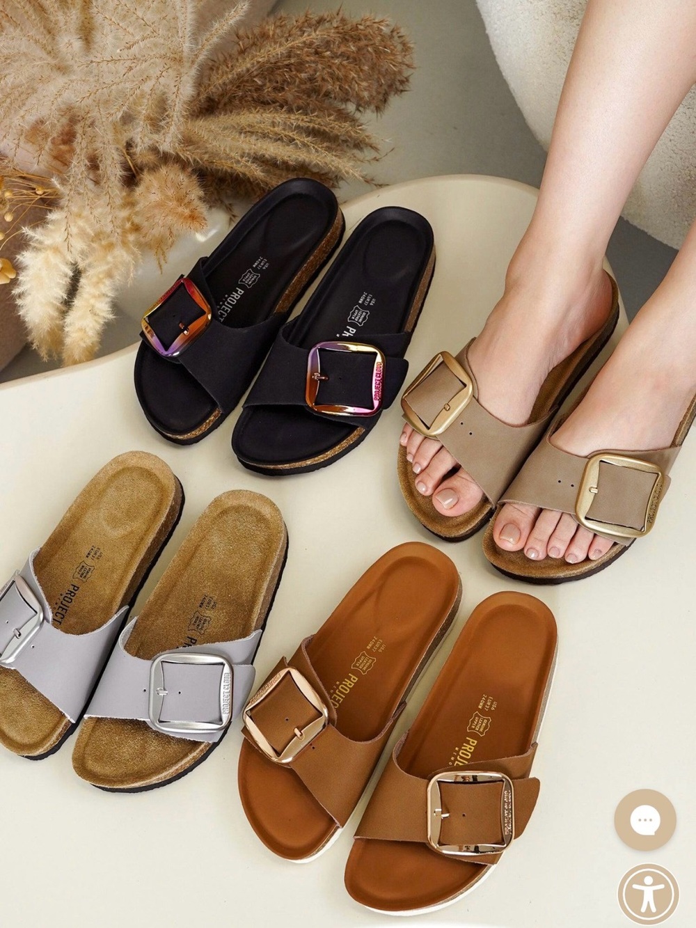 PROJECT CLOUD Buckle Slide Sandals in Taupe - Picture 2 of 11